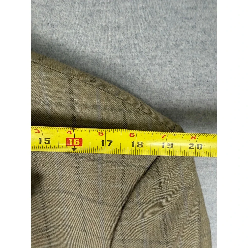 Joseph Abboud Nordstrom Mens 41R Blazer Tan Brown Windowpane Wool Silk Sport
